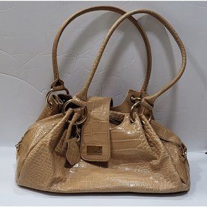 Isabella Adams Tan Leather CROC Slouch Satchel REBECCA Handbag Shoulder Bag